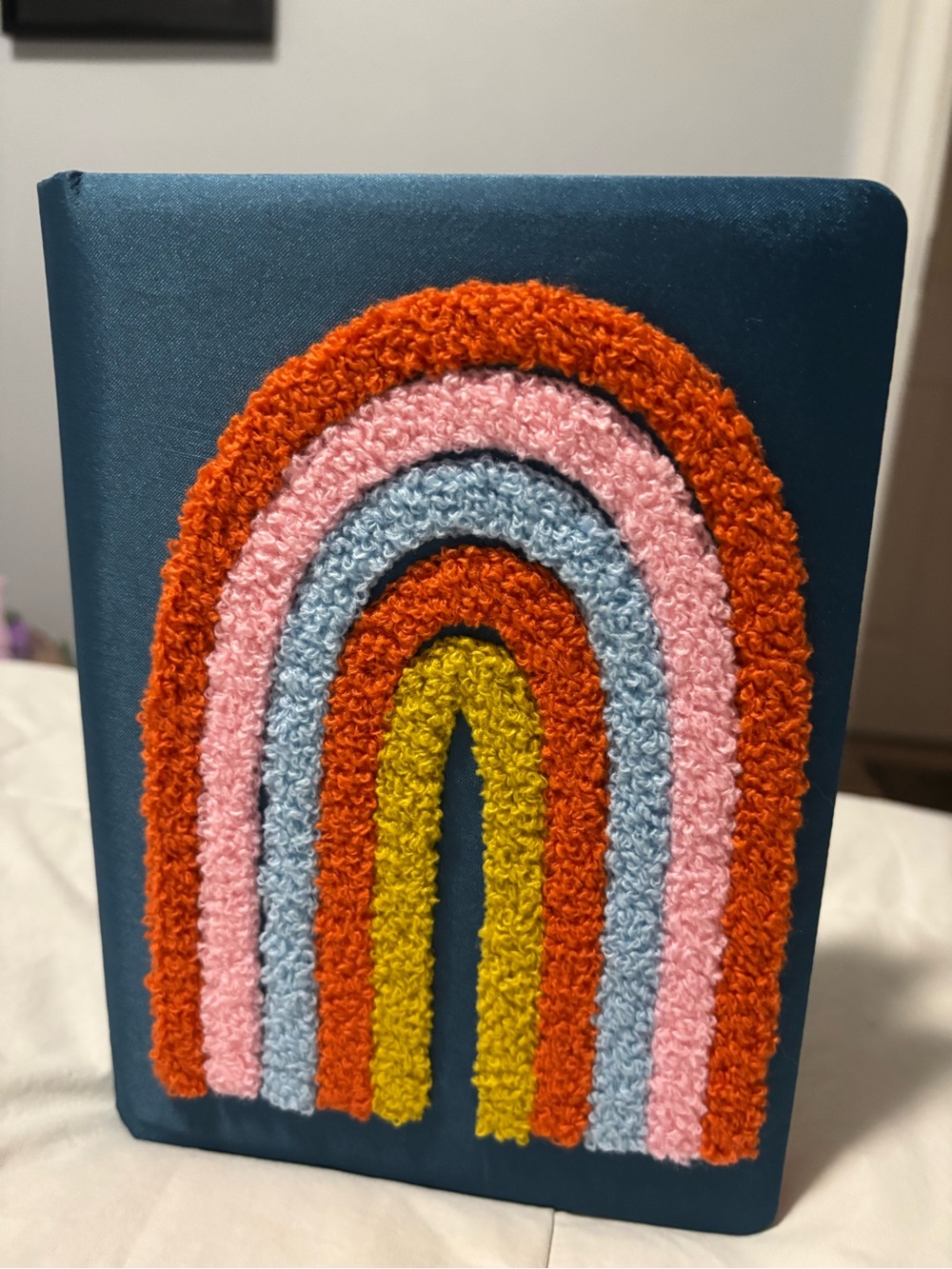 🌈 Blue Notebook with Colorful Whimsical Tufted Rainbow 🌈 Patch on Cover